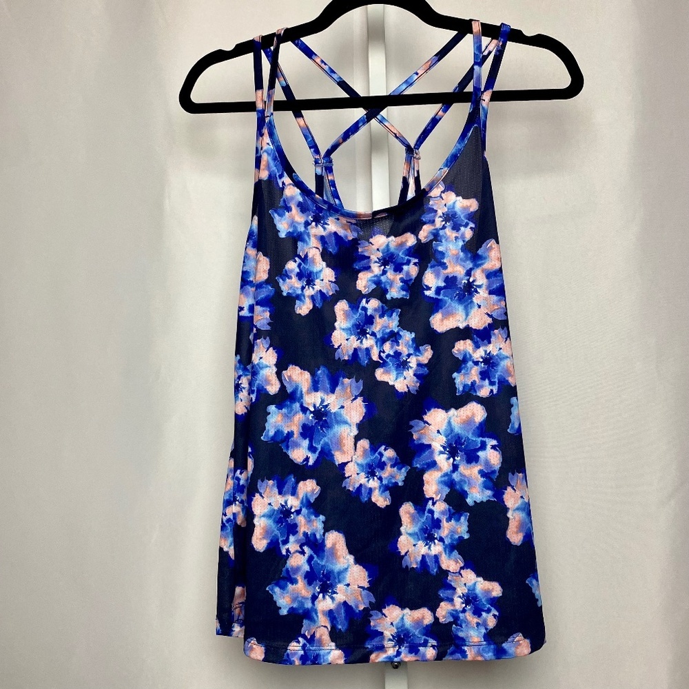 💙5/$15 Old Navy Active Womenʻs Go Dry Blue | Pink Floral Workout Tank L